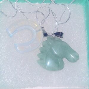 Hippie Boho Opal Horseshoe and Jade Horse 🐎 Silver 30” Neck…